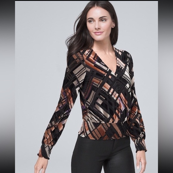 White House Black Market Tops - White House Black Market Geo Print Velvet Long Sleeve Blouse